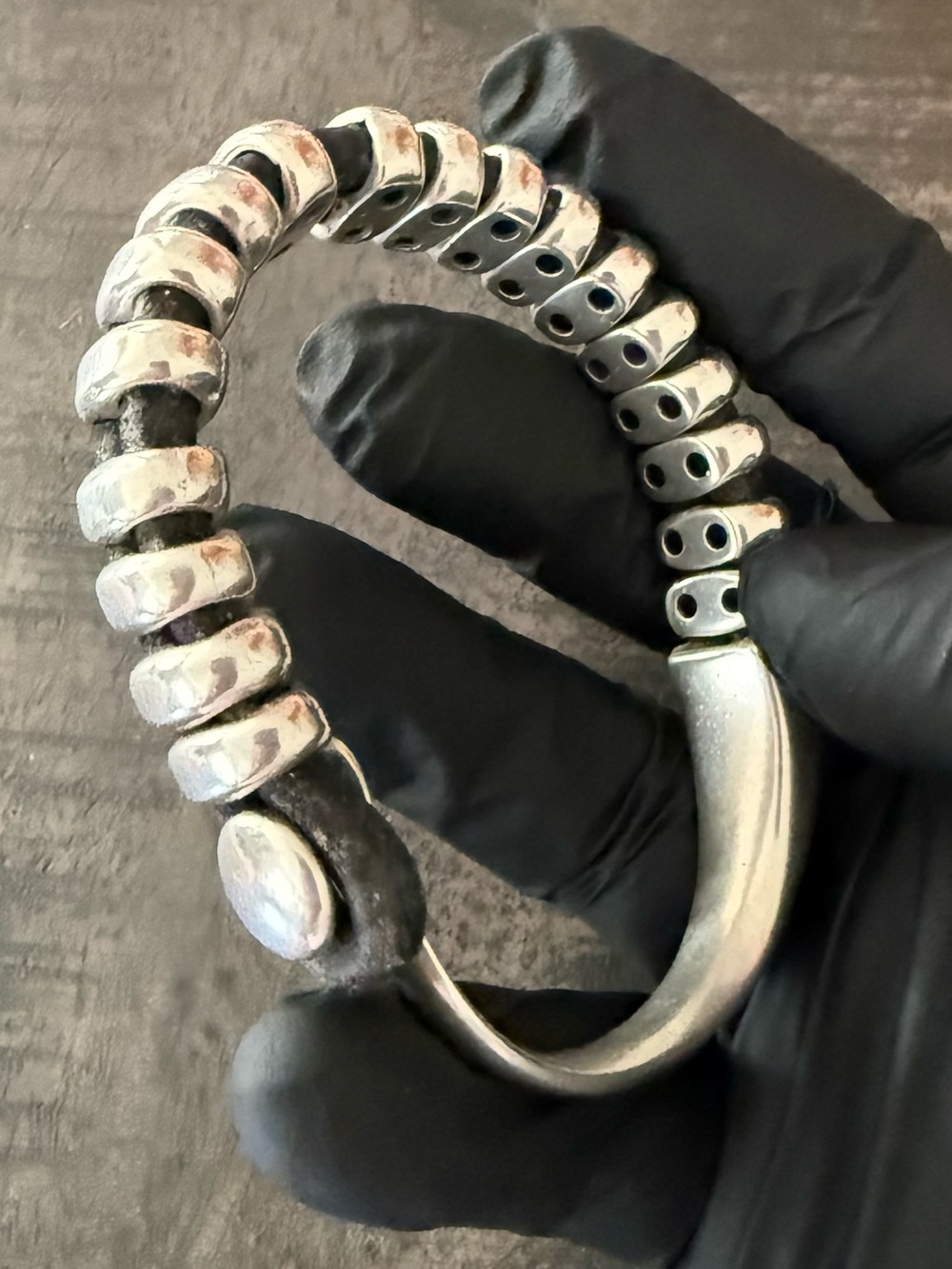 Men's Silver Beaded Open Cuff Bracelet - Urban Metal Accent